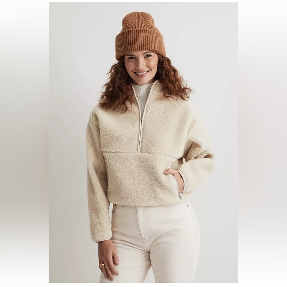 NWT- Madewell Faux Shearling Half-Zip Pullover